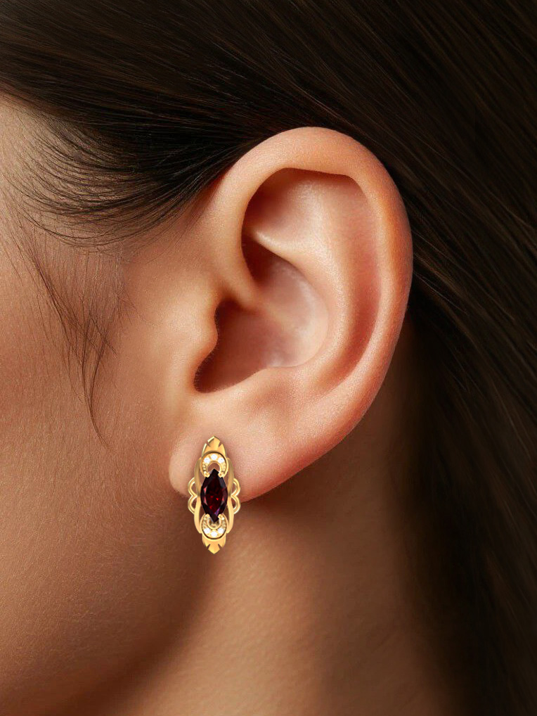 Серьги золотые 585 с гранатами и фианитами  | 2101375-00320