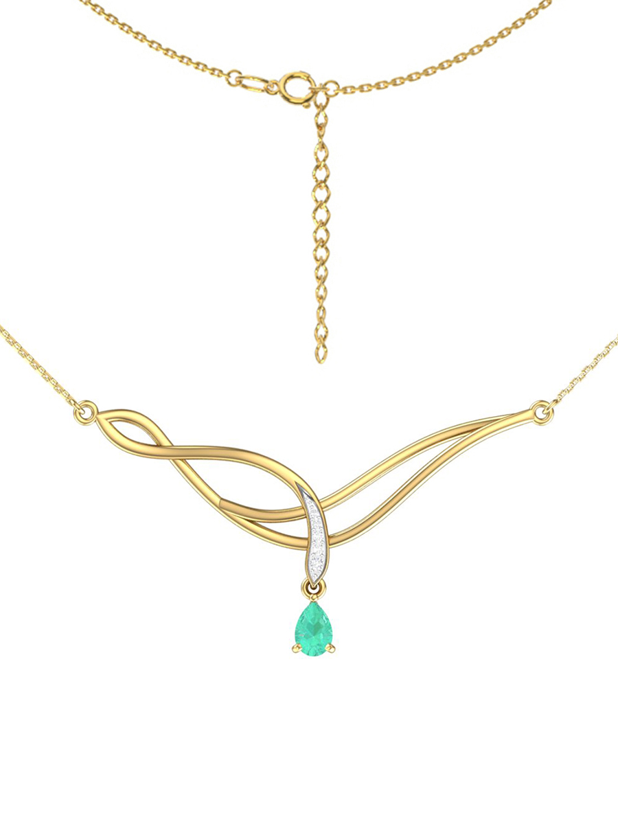 Колье золотое 585 с изумрудом и бриллиантами | 0320403-00061