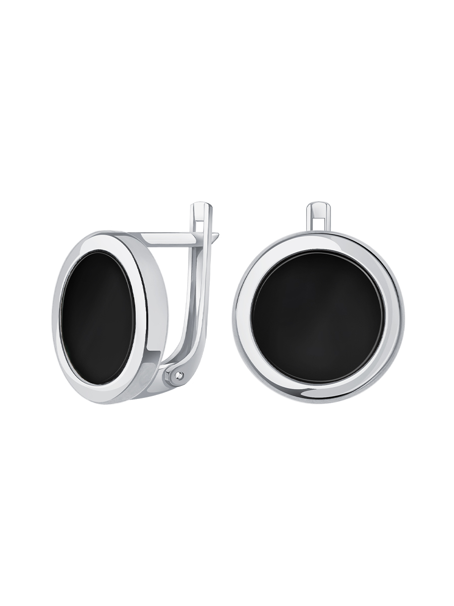 Серьги серебряные 925 с черными агатом  | 2101791Л00185