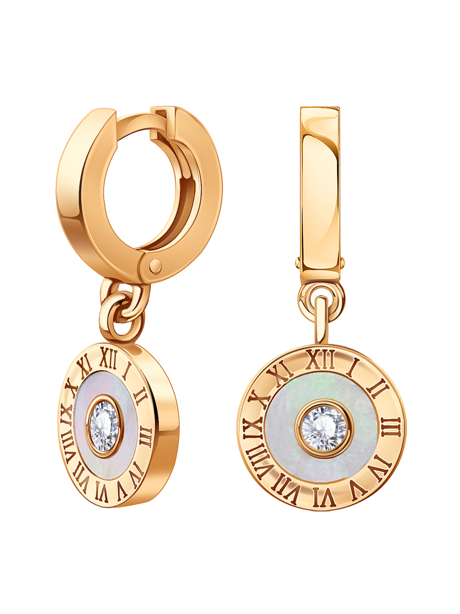 Серьги золотые 585 с фианитами и перламутром  | 9201492-00610