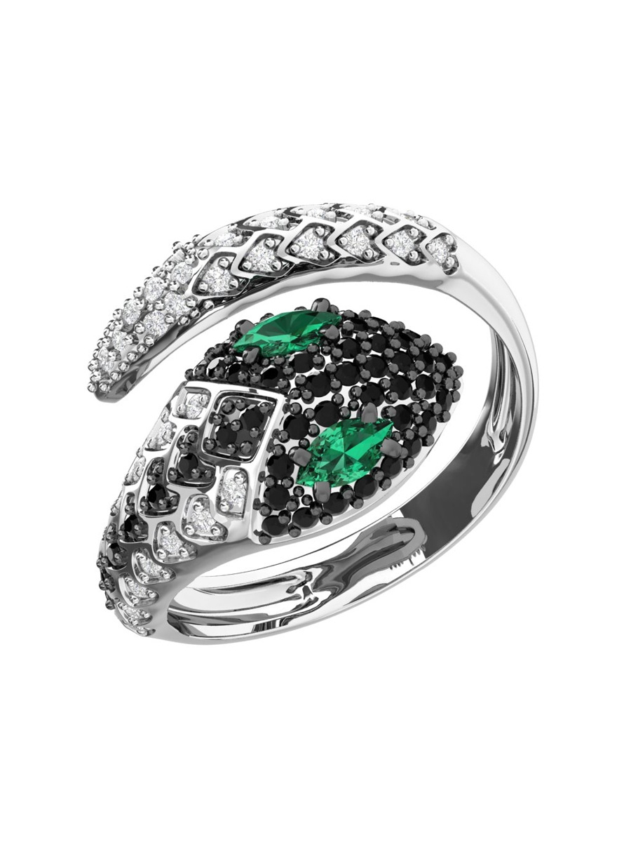 Кольцо змея серебряное 925 с фианитами | 1101526-01585
