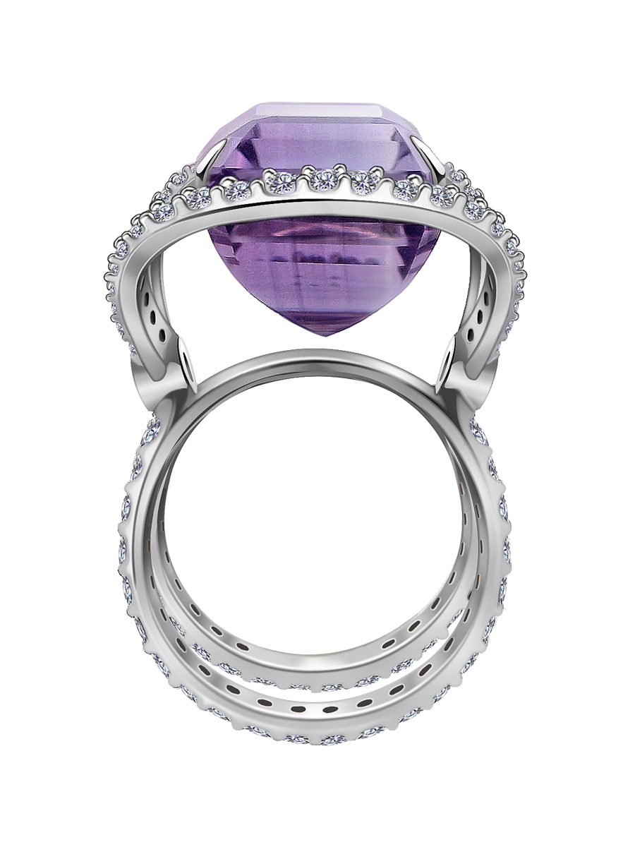 Кольцо из белого золота 585 с аметистом и бриллиантами  | 9101381-00172