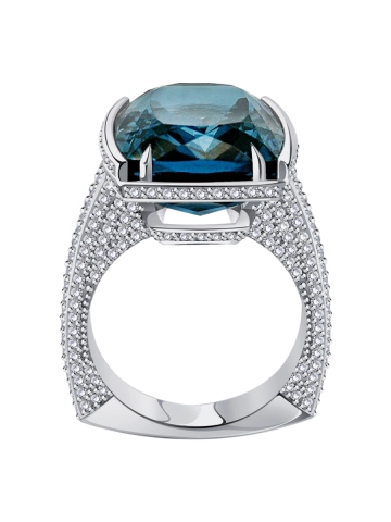 Кольцо из белого золота 585 с синим топазом и бриллиантами