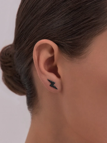 Серьги клаймберы серебряные 925 молнии с черными фианитами