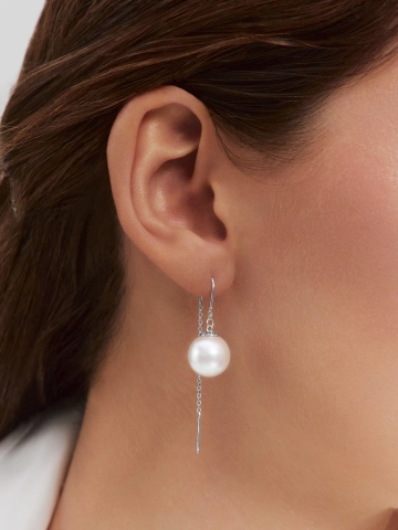 Серьги протяжки серебряные 925 с белым жемчугом 
