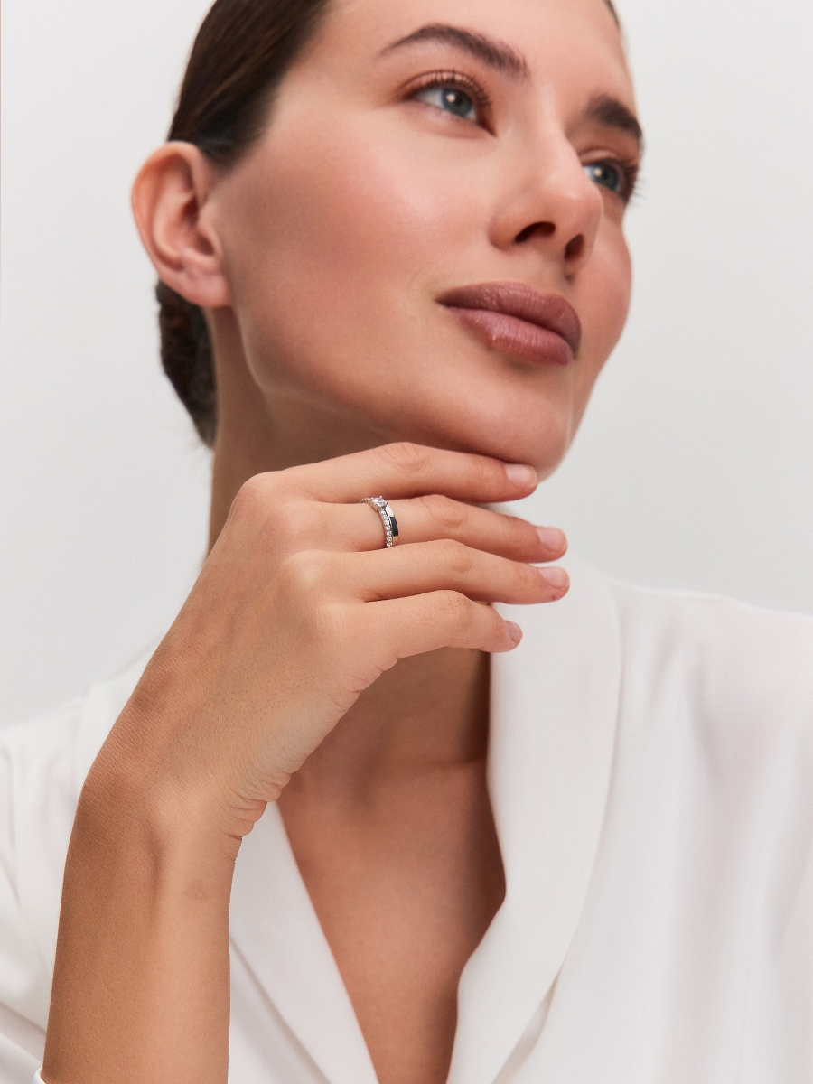 Кольцо из белого золота 585 с фианитами  | 0101832-00772