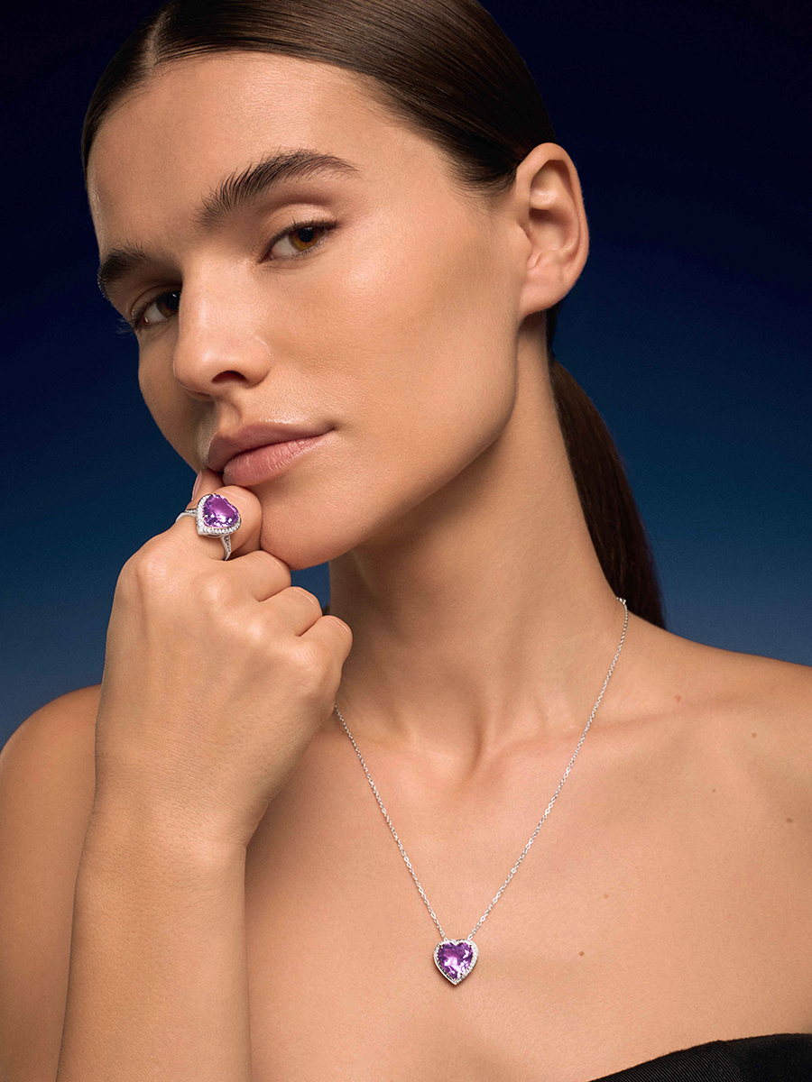 Колье из белого золота 585 сердце с аметистом  | 0320602-00172
