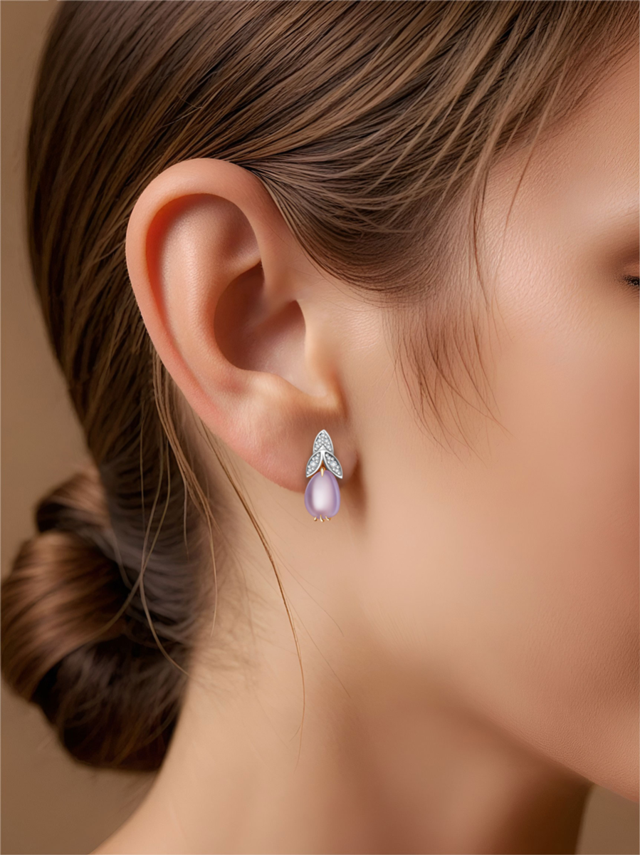 Серьги из золота 585 с аметистами и бриллиантами | 9201305-00170