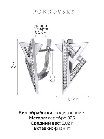 Серьги серебряные 925 с фианитами