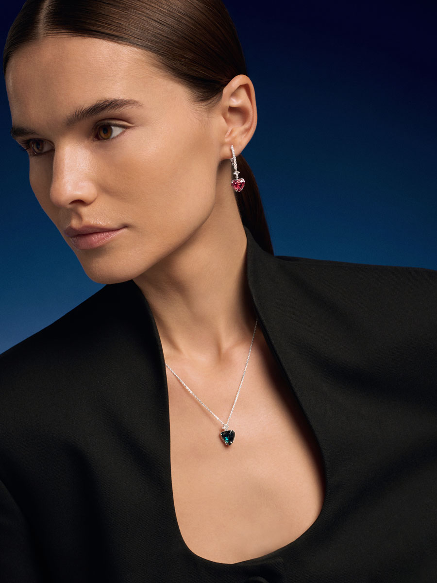 Серьги подвески из белого золота 585 с турмалинами и бриллиантами  | 2101794М01772