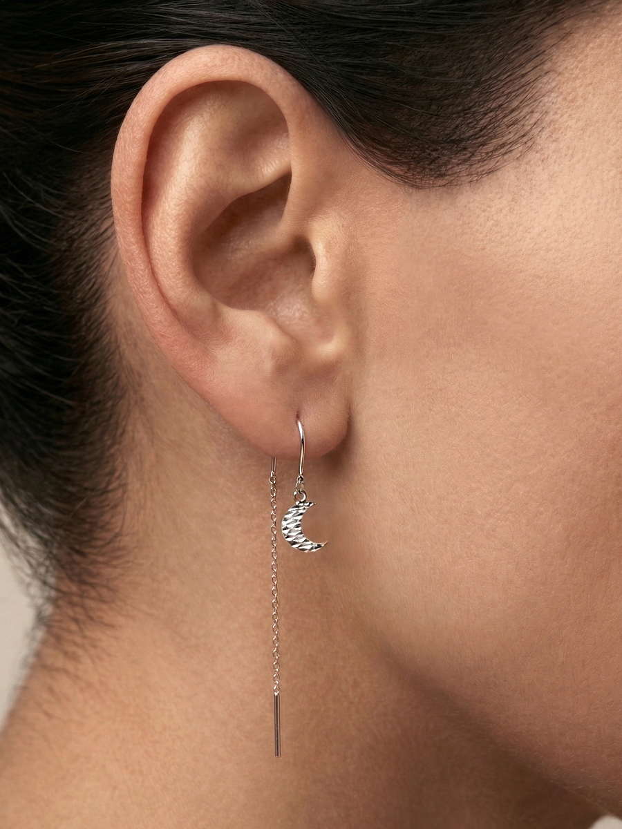 Серьги протяжки серебряные 925 луна и звезда  | 0232368-00245