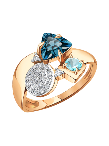 Кольцо золотое 585 с топазами и бриллиантами