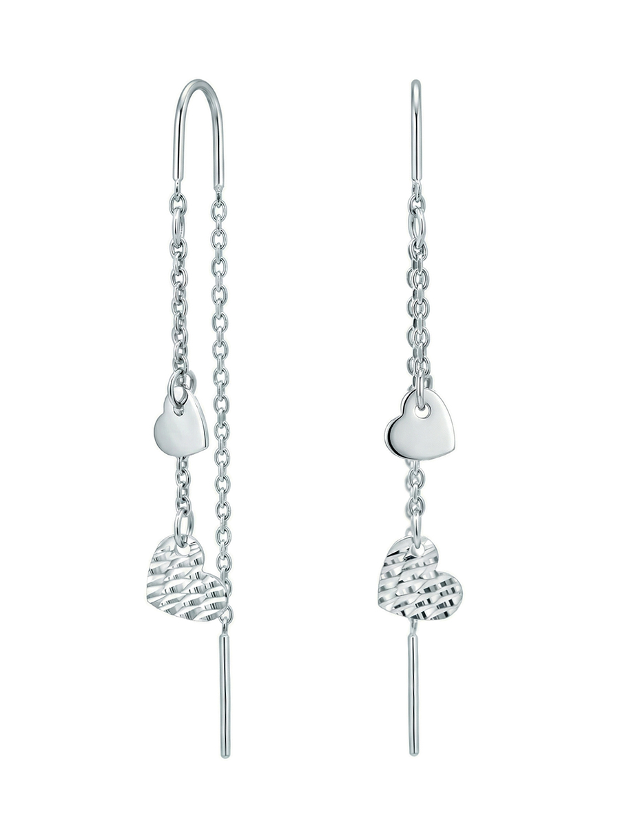 Серьги протяжки серебряные 925 сердца  | 0232369-00245