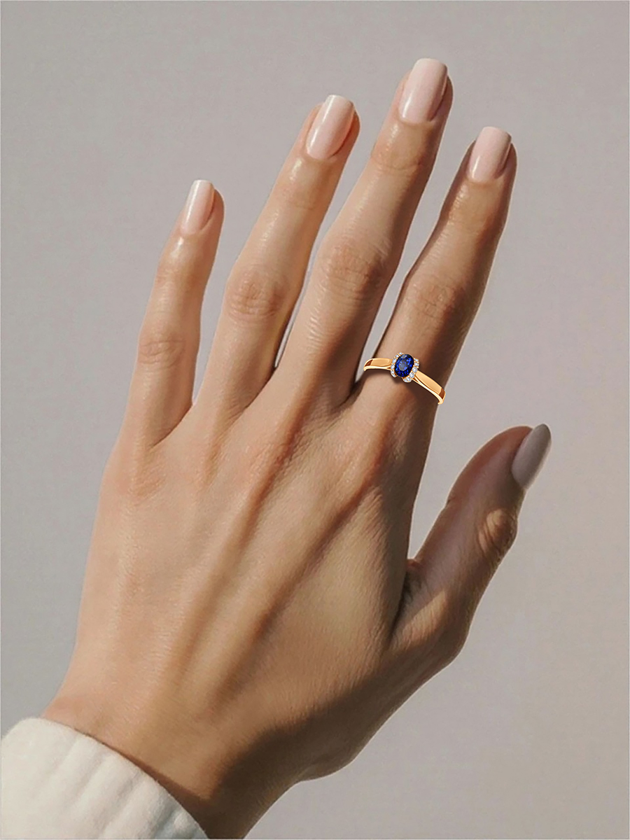 Кольцо золотое 585 с сапфиром и бриллиантами | 1100555-00050