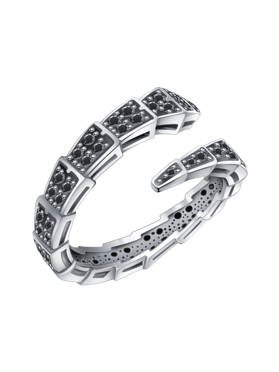 Кольцо змея серебряное 925 с черными фианитами  | 1101538-00205