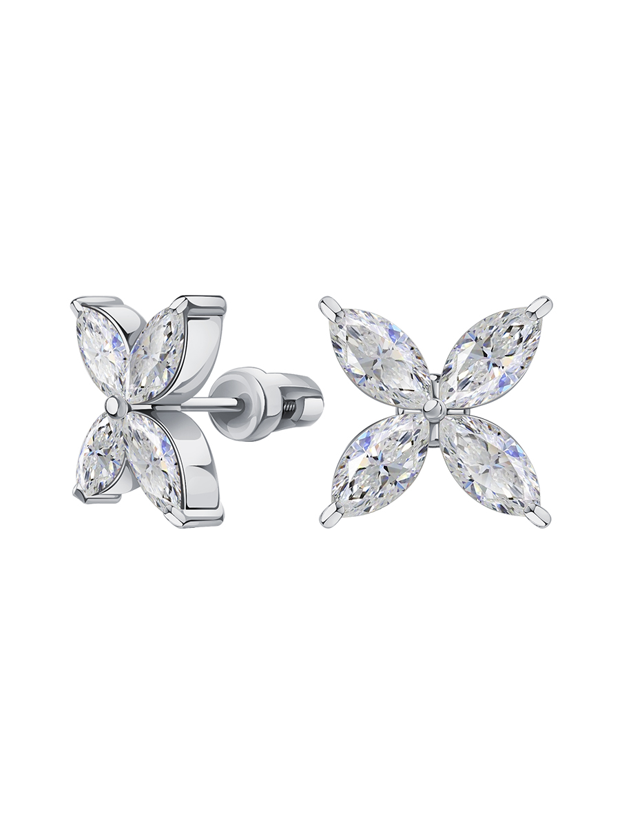 Серьги пусеты из белого золота 585 с муассанитами  | 6101801М05432