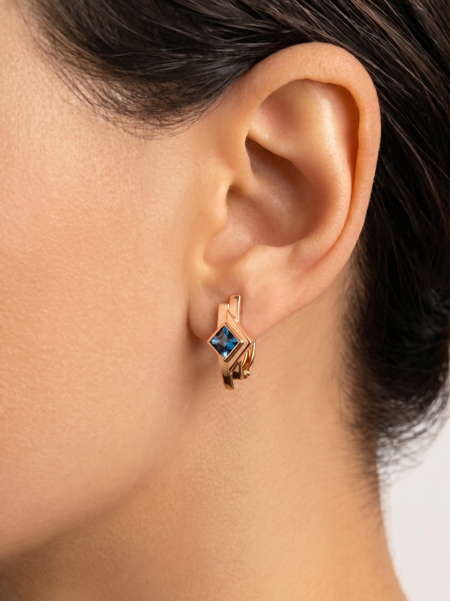 Серьги золотые 585 с лондон-блю топазами | 2101827М00710