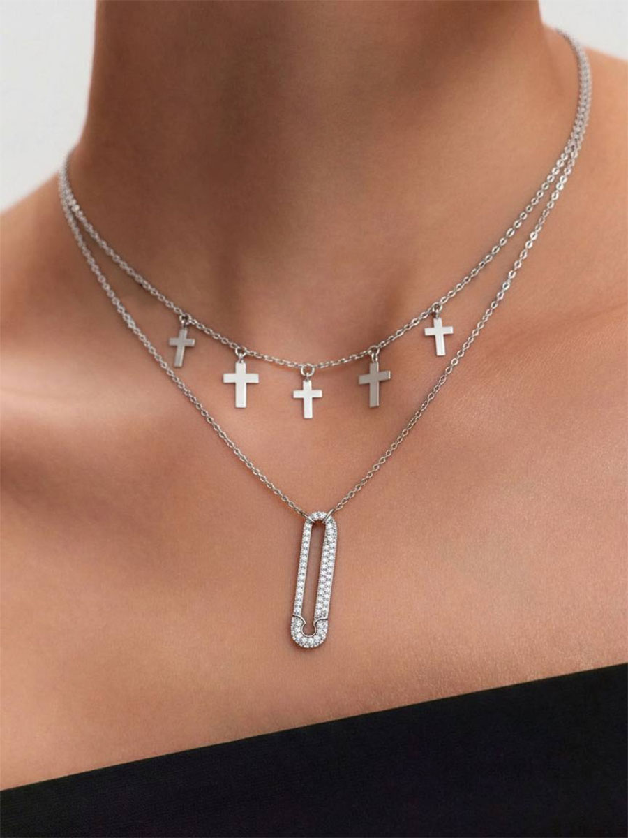 Колье многослойное из серебра 925 с фианитами | 0320425-00775