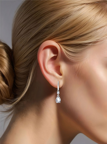 Серьги подвески серебряные 925 капли с фианитами