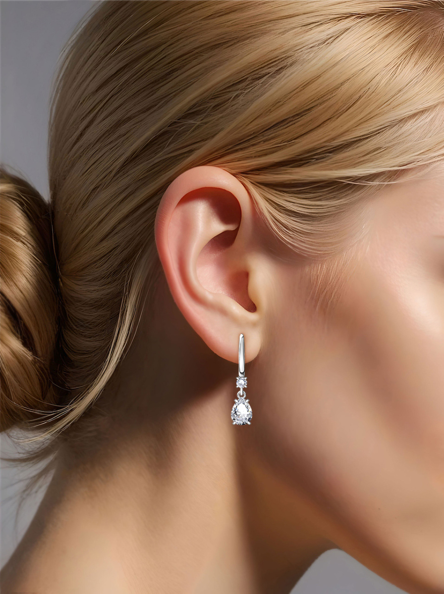 Серьги подвески серебряные 925 капли с фианитами | 2101174-00775