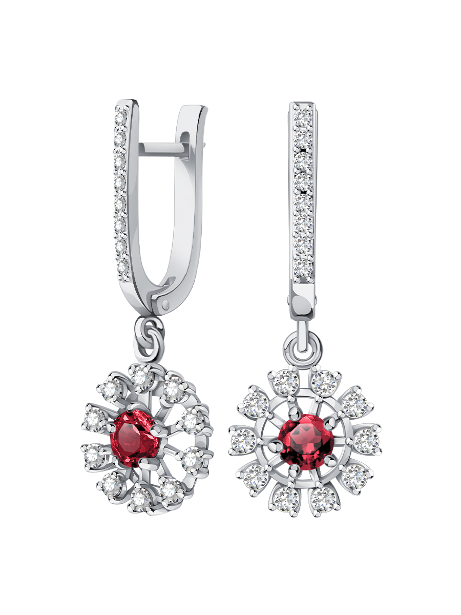 Серьги подвески из белого золота 585 с рубинами и бриллиантами  | 2100236-00092
