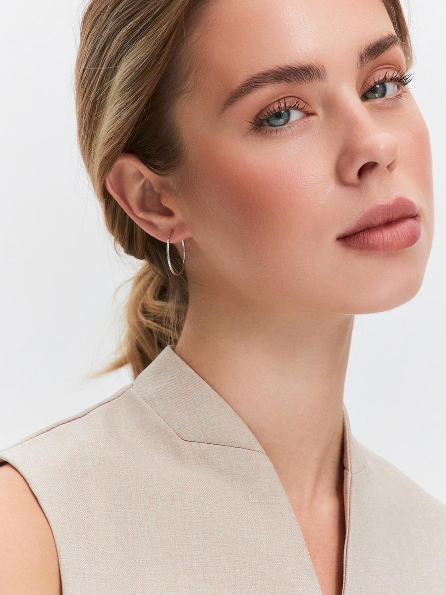 Серьги кольца в серебре 925 с алмазкой | 0230046-10245