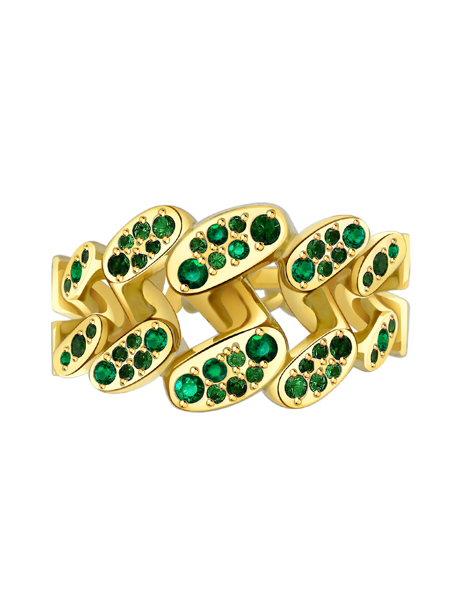 Кольцо золотое 585 с цаворитами | 9101488-01001