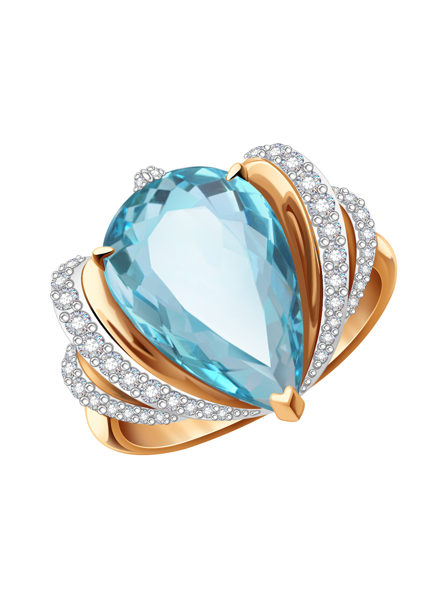 Кольцо золотое 585 с голубым топазом и бриллиантами | 9101430-00100