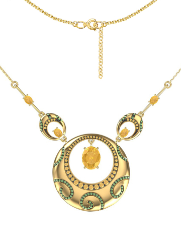 Колье золотое 585 с цитринами и цаворитами 