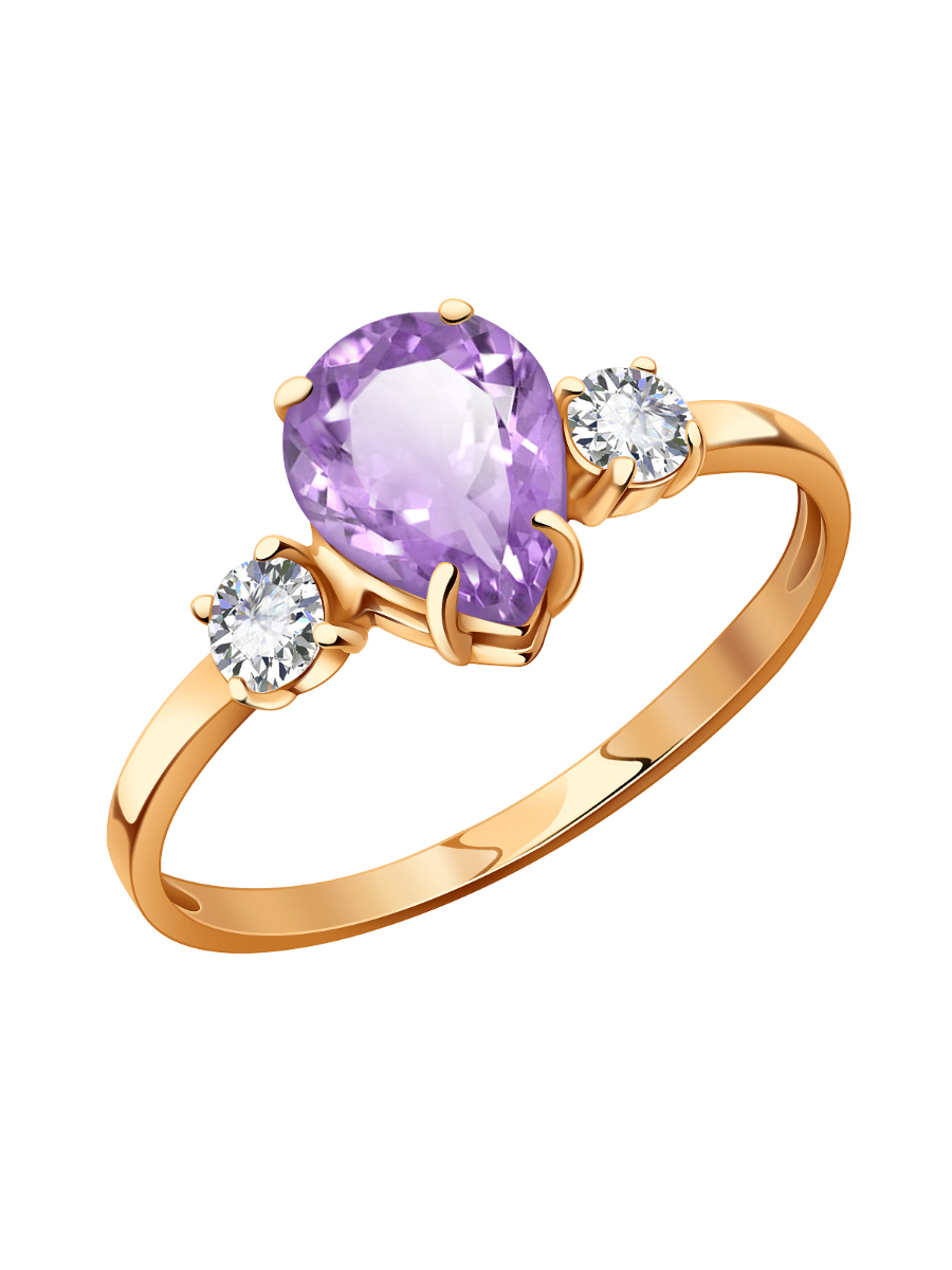 Кольцо золотое 585 с аметистом и фианитами | 1101174-00230