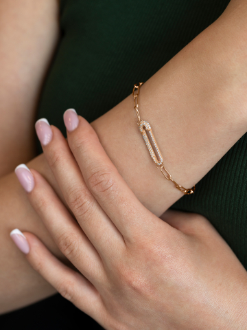 Браслет золотой 585 булавка с фианитами