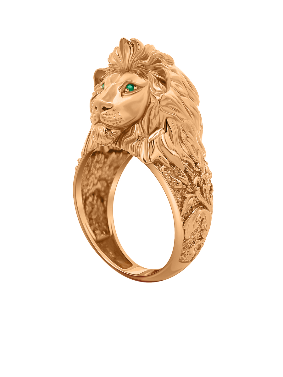 Кольцо лев золотое 585 с изумрудами  | 9101508Л00020