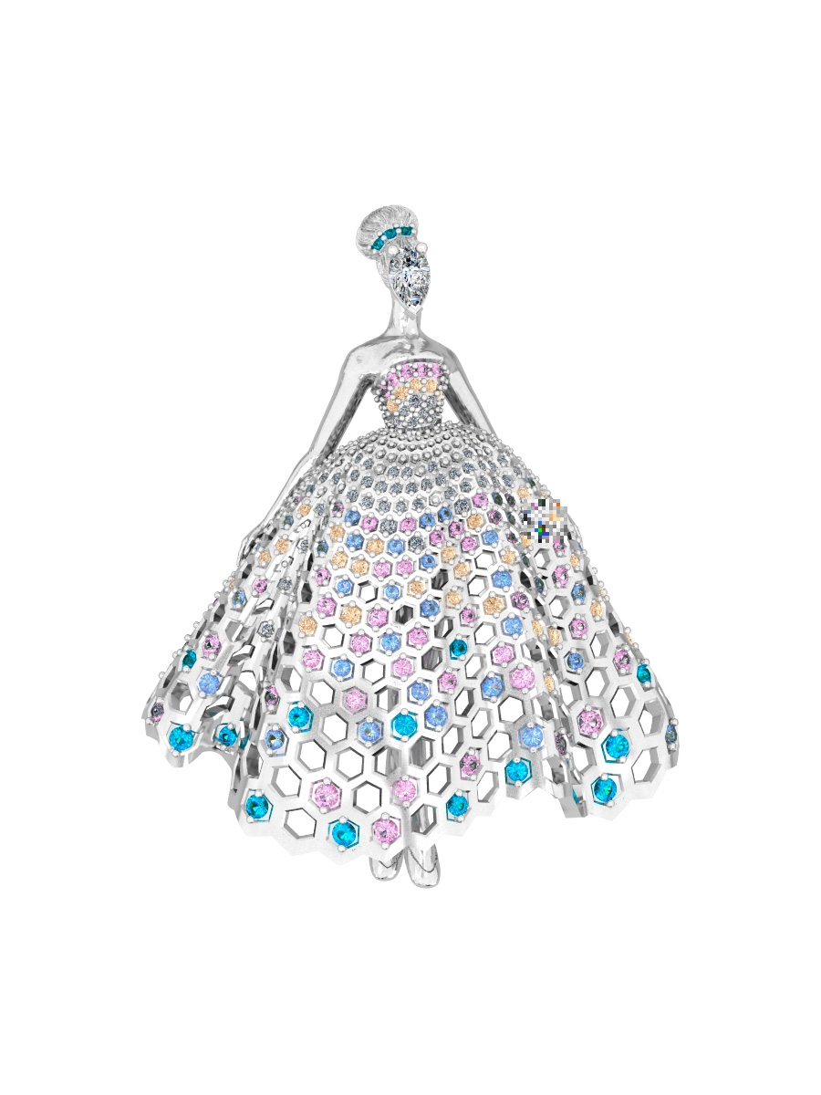 Брошь серебряная 925 с фианитами | 2700031-00355