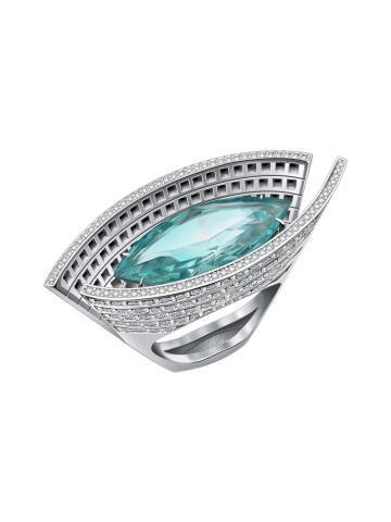 Кольцо из белого золота 585 с аквамарином аква сапфирами и бриллиантами 