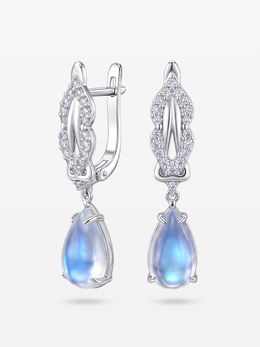 Серьги из белого золота 585 с лунным камнем и бриллиантами | 9201290-05022