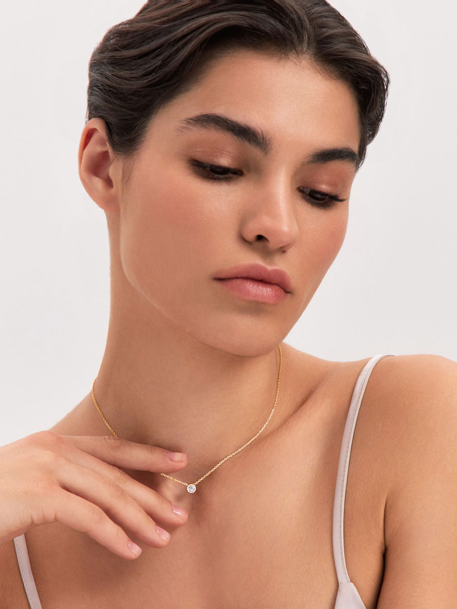 Колье золотое 585 подвеска с крупным фианитом  | 0320175-00770