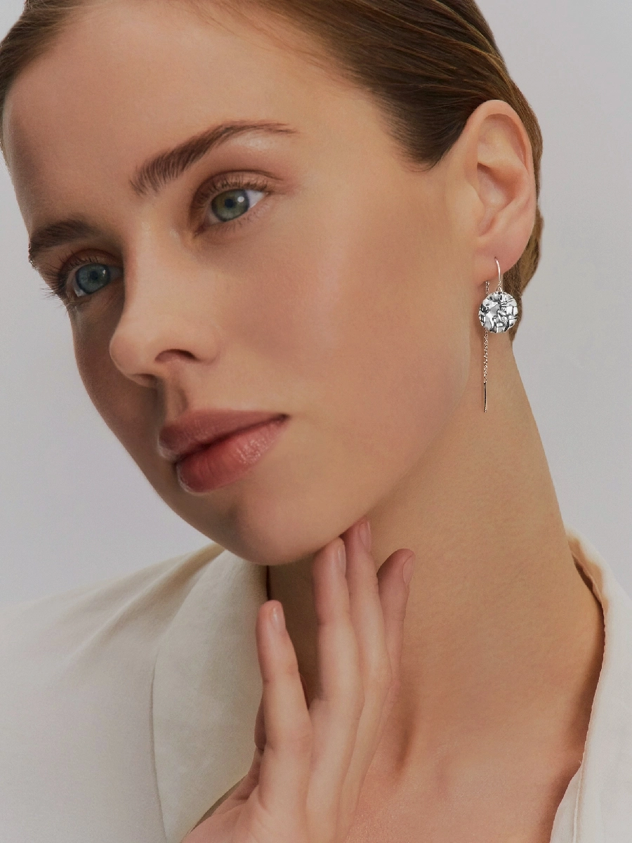 Серьги протяжки серебряные 925 мятый металл  | 0212293-00245