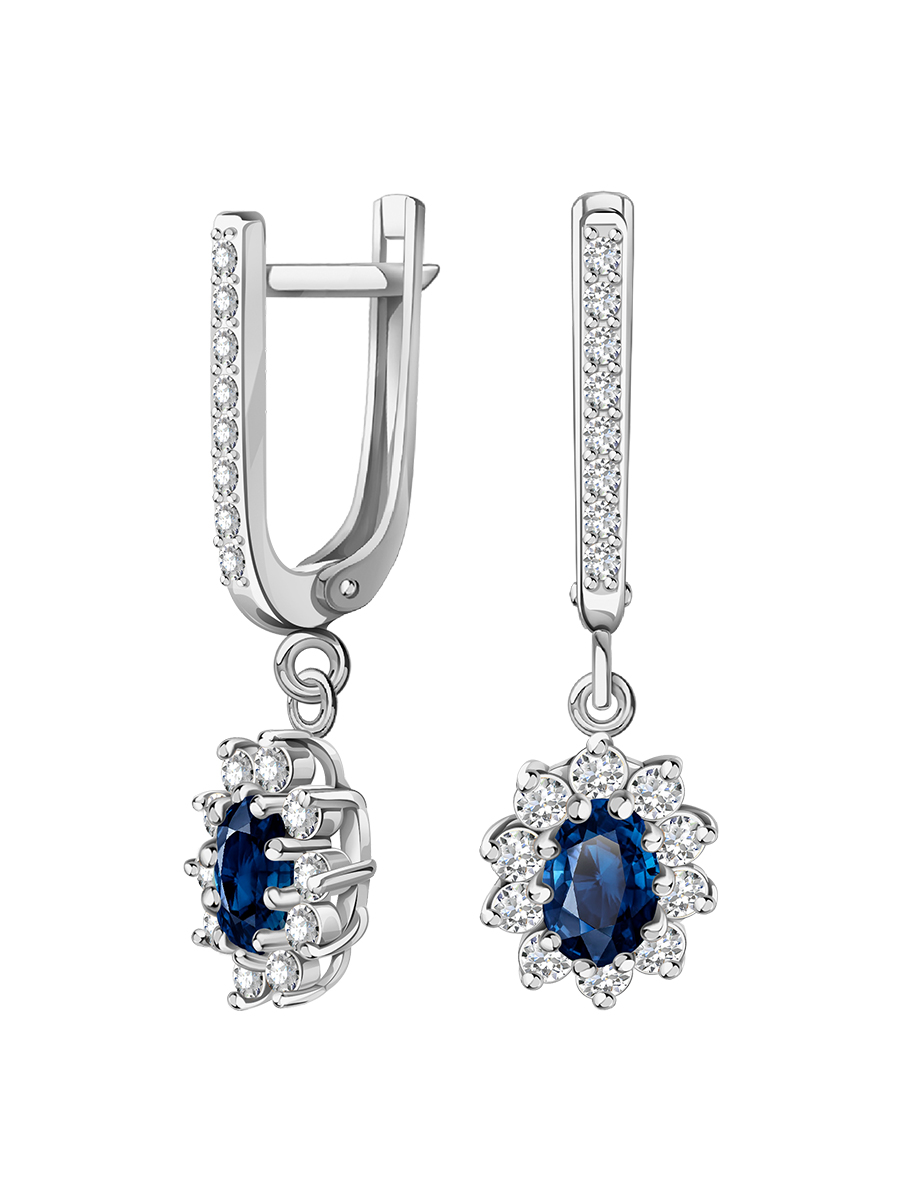 Серьги из белого золота 585 с сапфирами и бриллиантами | 2100258-00052