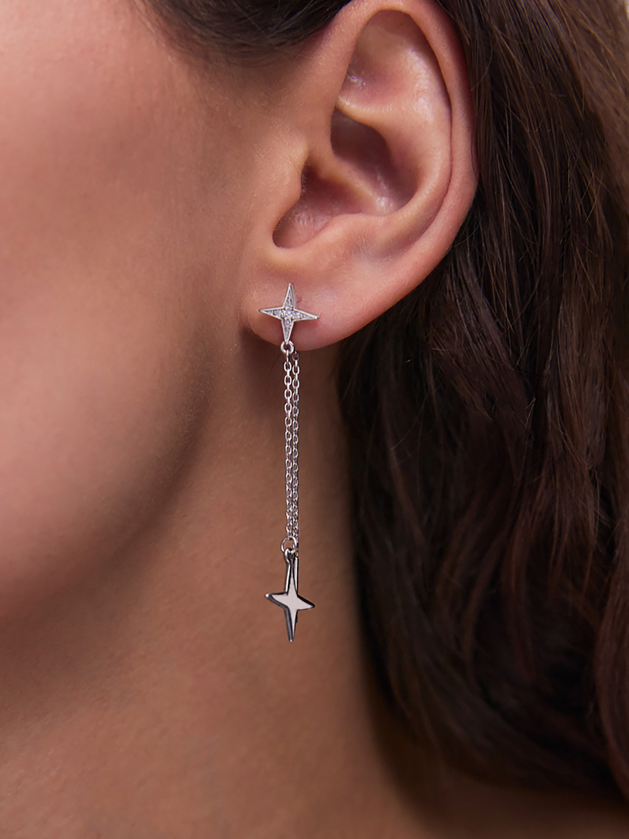 Серьги протяжки звёзды из серебра 925 с фианитами | 0221847-00775
