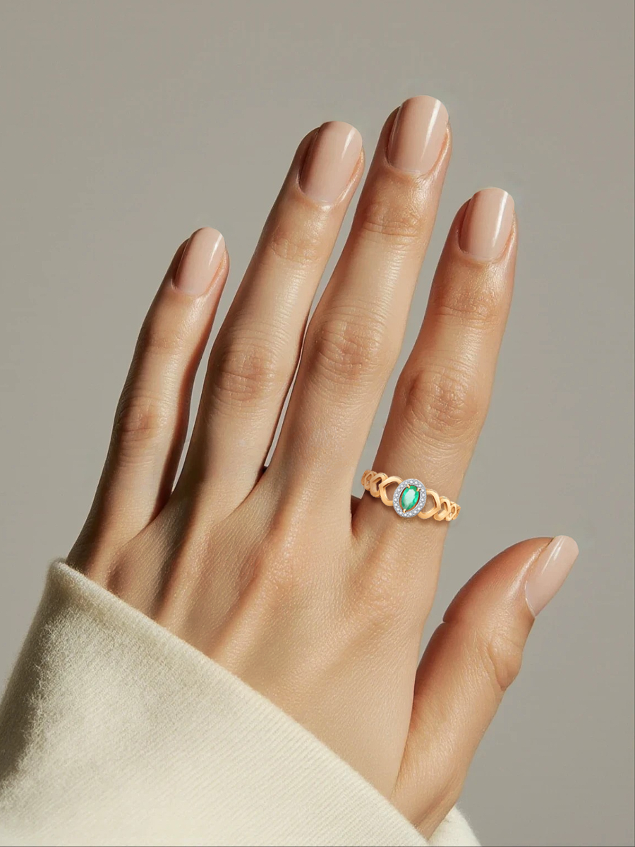 Кольцо золотое 585 с изумрудом и бриллиантами  | 0101461-00060