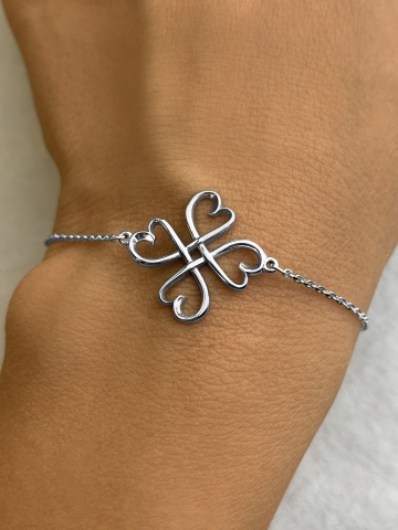 Браслет серебряный женский на руку 925 клевер без камней