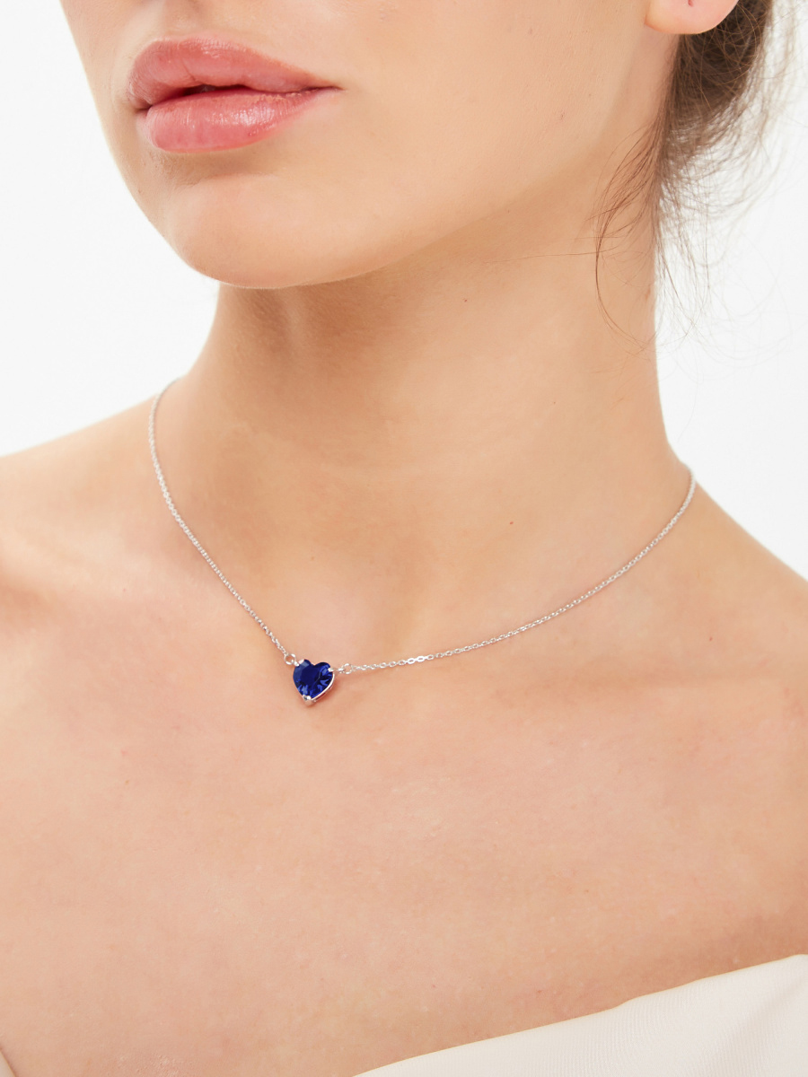Серебряное колье «Сердце» с синим фианитом | 0320406-03495