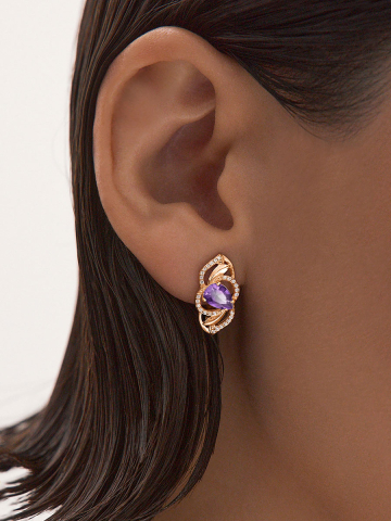 Серьги золотые 585 с камнями аметистами 