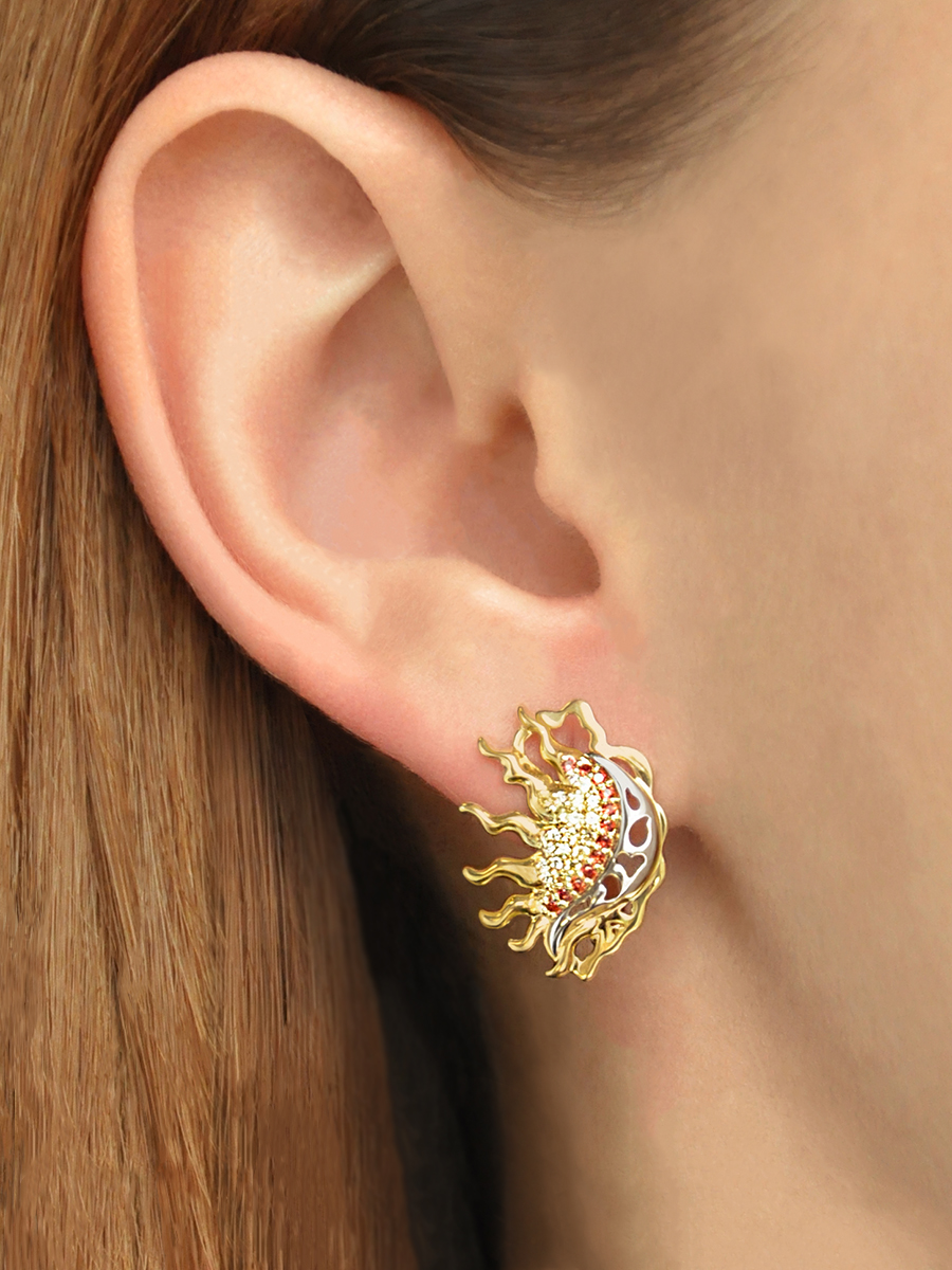 Серьги золотые 585 с сапфирами и бриллиантами  | 0201418-00058