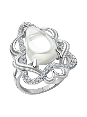 Кольцо из белого золота 585 с лунным камнем и бриллиантами