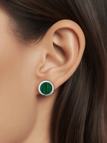 Серьги серебряные 925 с зеленым малахитом 