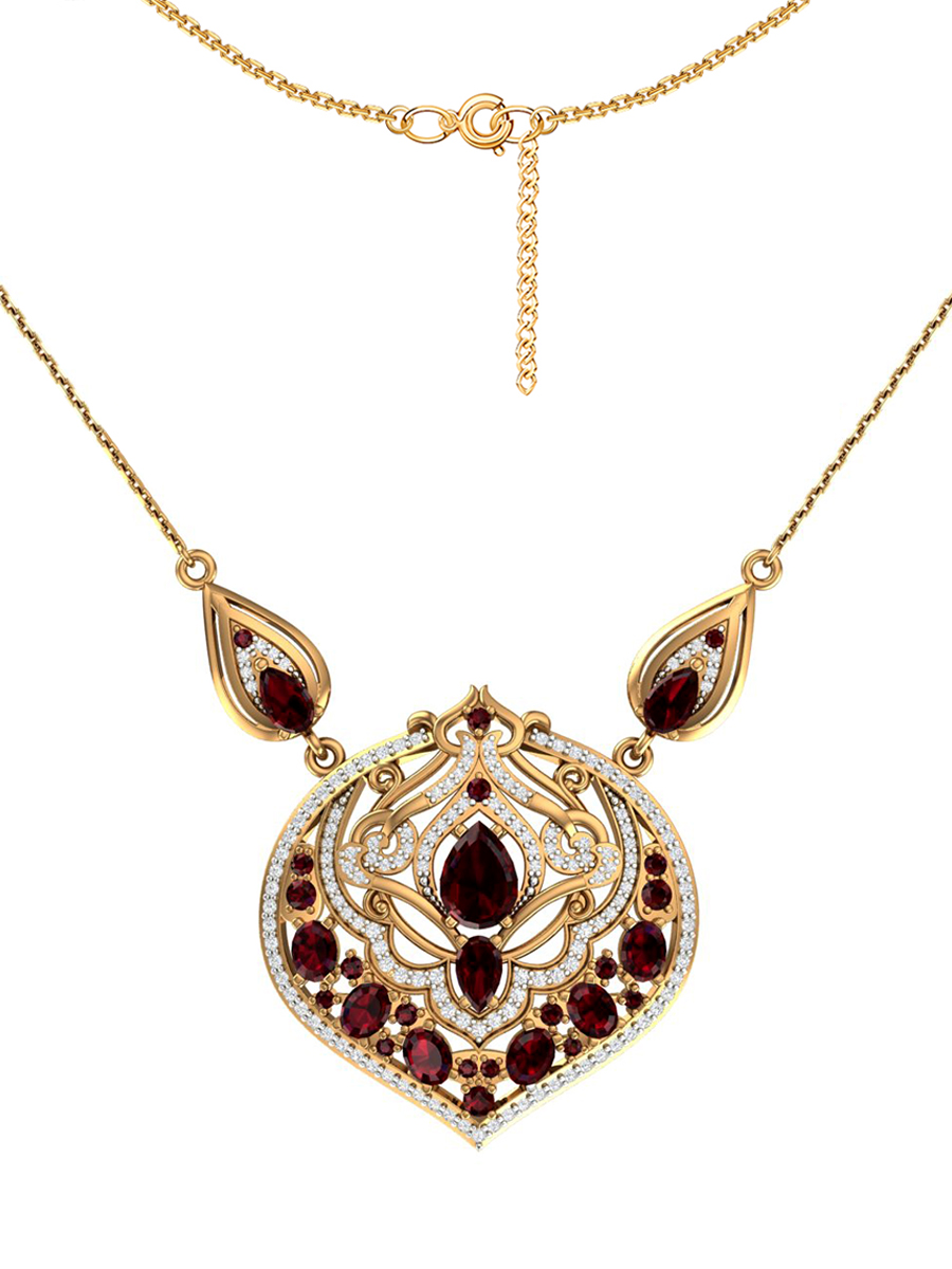 Колье золотое 585 с гранатами и бриллиантами  | 9300814-02930