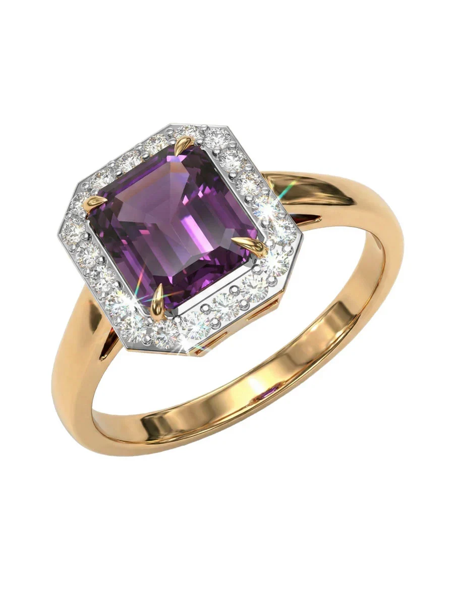 Кольцо золотое 585 со шпинелью и бриллиантами | 9100833-05070