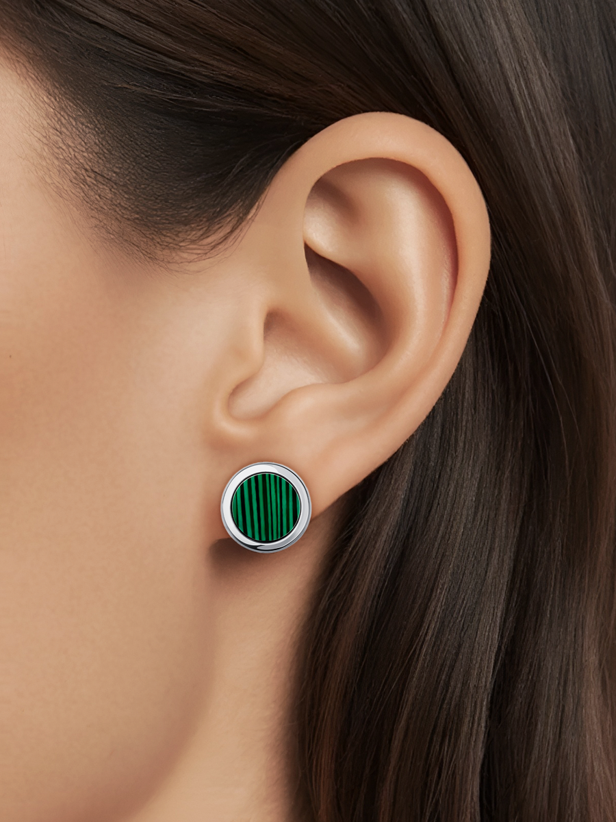 Серьги серебряные 925 с зеленым малахитом | 2101791Л05725