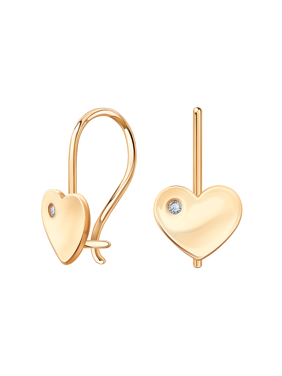 Серьги сердца золотые 585 с фианитами  | 0202376М00770